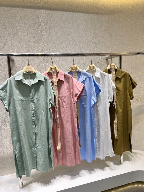 WANWAN Long Bottons Down Dress With Belt